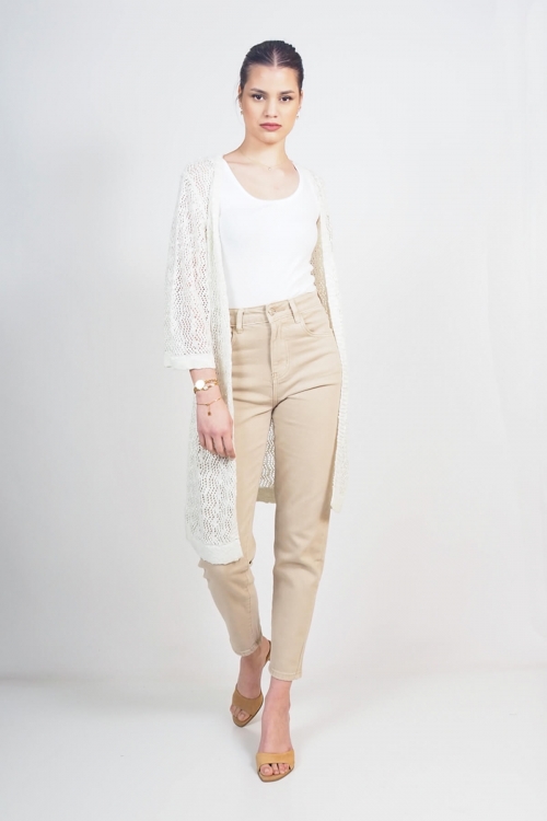 iridescent knit perforated cardigan