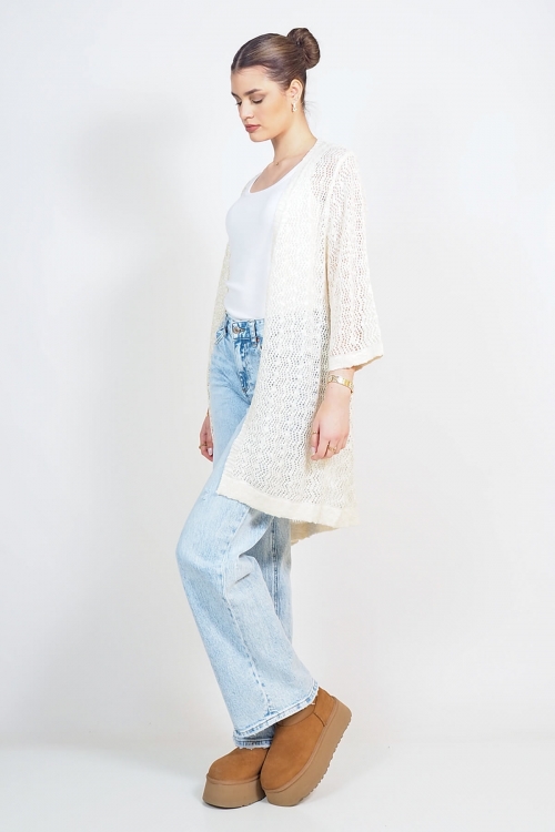 iridescent knit perforated cardigan