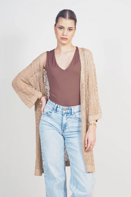 iridescent knit perforated cardigan