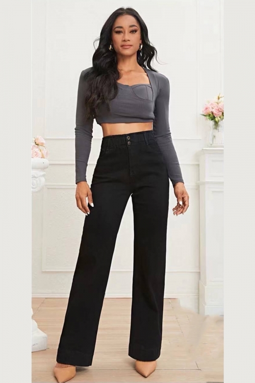 High waisted 2 buttoned wide leg jeans