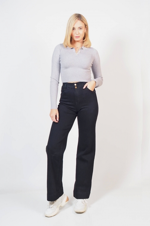 High waisted 2 buttoned wide leg jeans