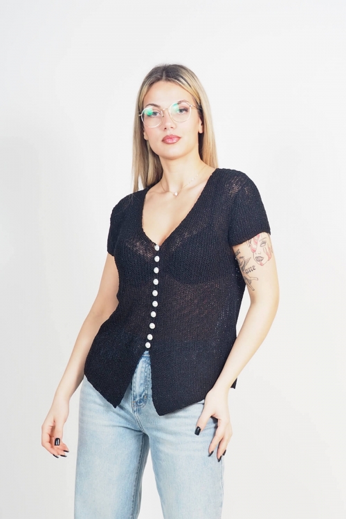 Knit v cut top with pearls