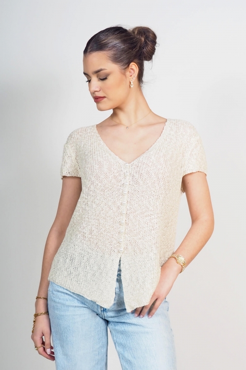 Knit v cut top with pearls