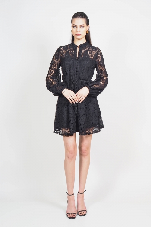 Lace buttoned dress with ballon sleeves