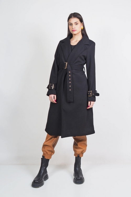 Long textured coat with belt