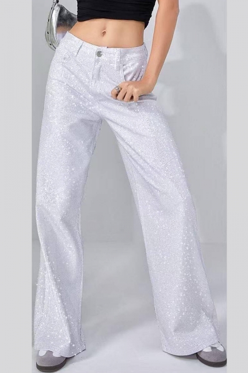 Premium high waisted sparkled wide leg jeans