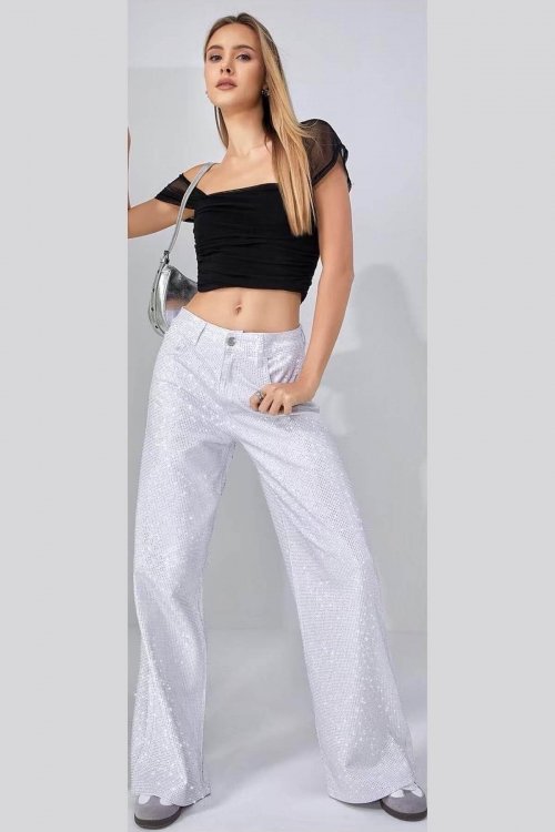 Premium high waisted sparkled wide leg jeans