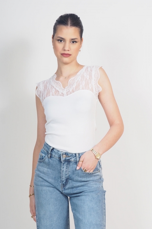 Sleeveless lace cotton top Lesley