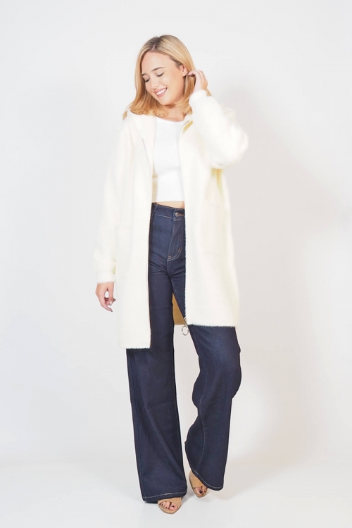 Soft fluffy cardigan coat with zipper and pockets