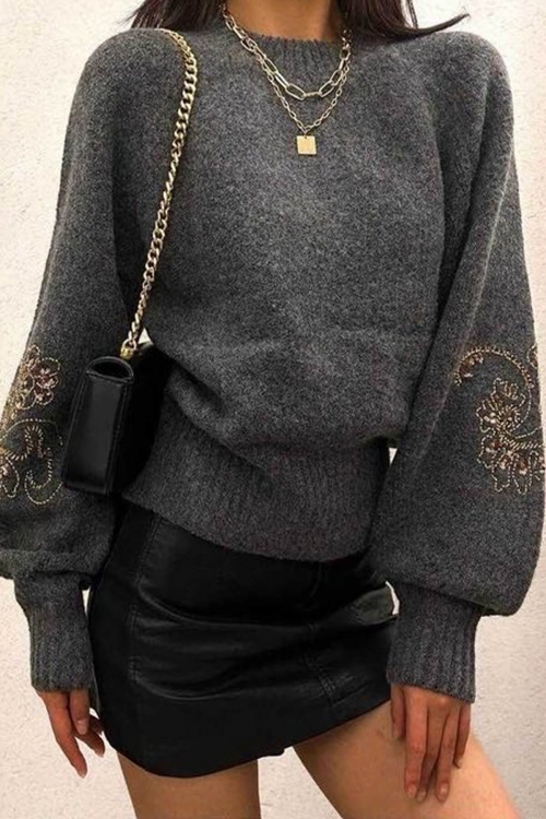 Soft knit blouse with embroidered beads