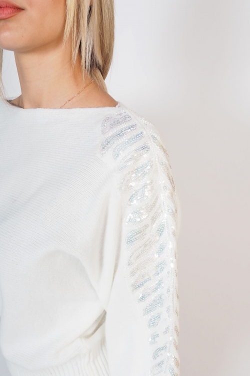 Soft knit blouse with embroidered beads