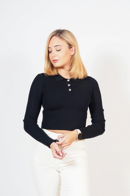 Soft knit polo top with hearts