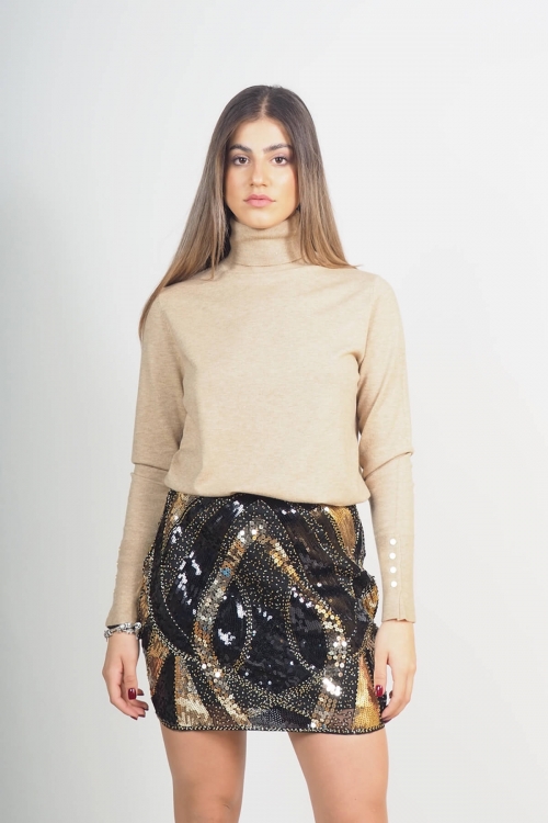 Soft knit turtleneck top with golden details