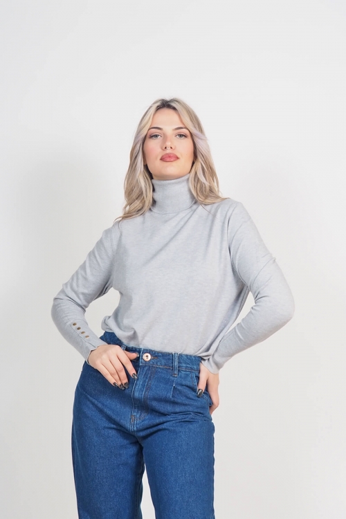 Soft knit turtleneck top with golden details